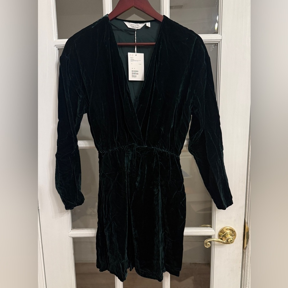 & OTHER STORIES Women’s Dark Green Velvet Wrap Front Long Sleeve Dress NEW